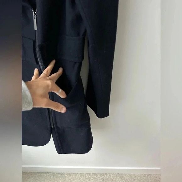 French connection navy blue long wool blend moto jacket coat - Picture 5 of 10